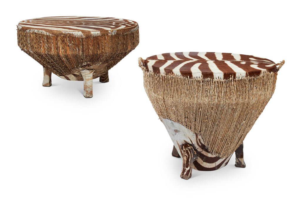 A pair of African Zebra Skin Drum Tables