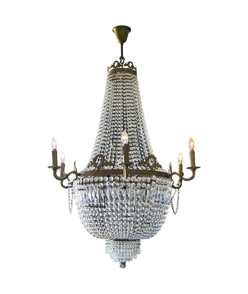 Elegant Crystal and Brass Chandelier - A Modern Grand Tour