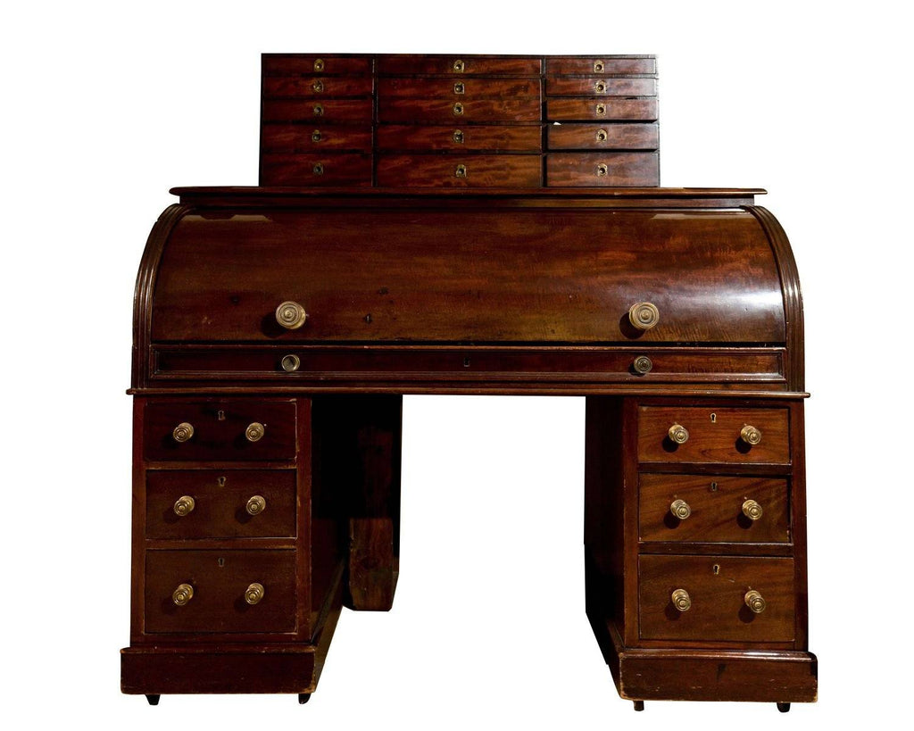 A 19th Century Roll Top Desk with Miniature Mahogany Chest of Drawers