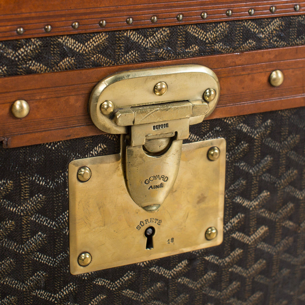 Goyard Suitcase Trunk With Leather Buckle Straps Rare Design