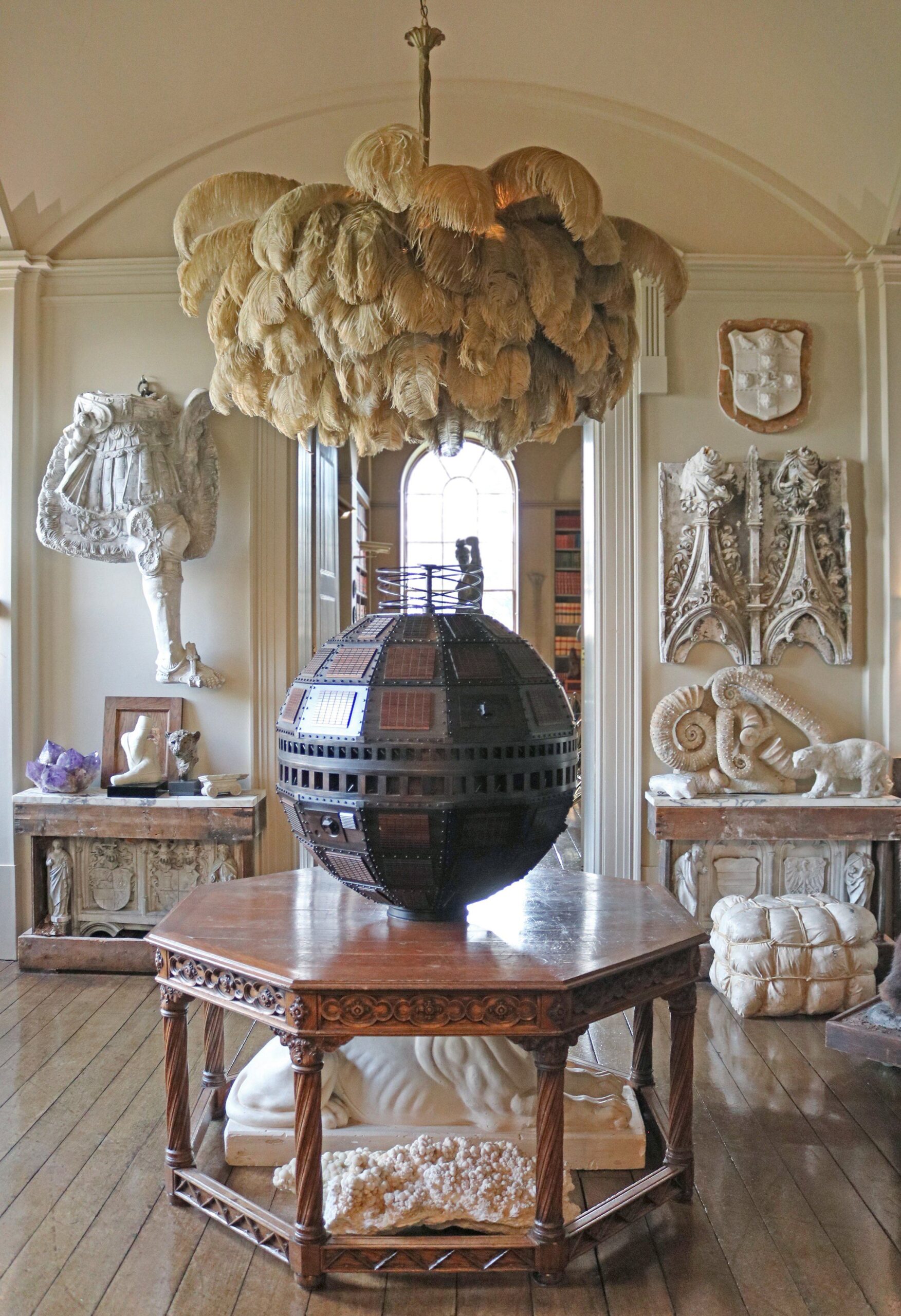 Extra Large Feather Chandelier in situ — Brass Old Gold